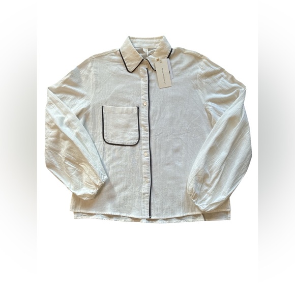 Commense White Cotton & Linen Contrast Trim Shirt. Size Medium. NWT - Picture 15 of 15